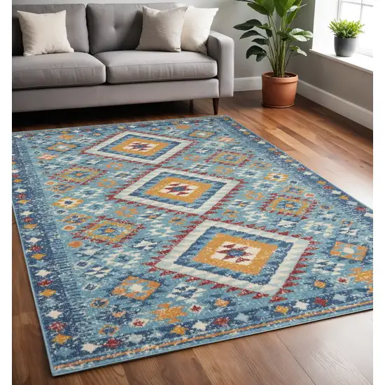 Blue And Orange Geometric Area Rug Photo 2