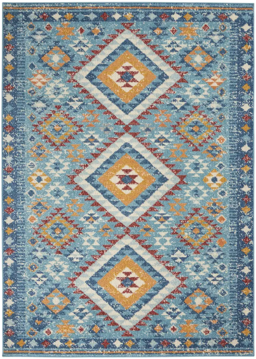 Blue And Orange Geometric Dhurrie Area Rug Photo 4