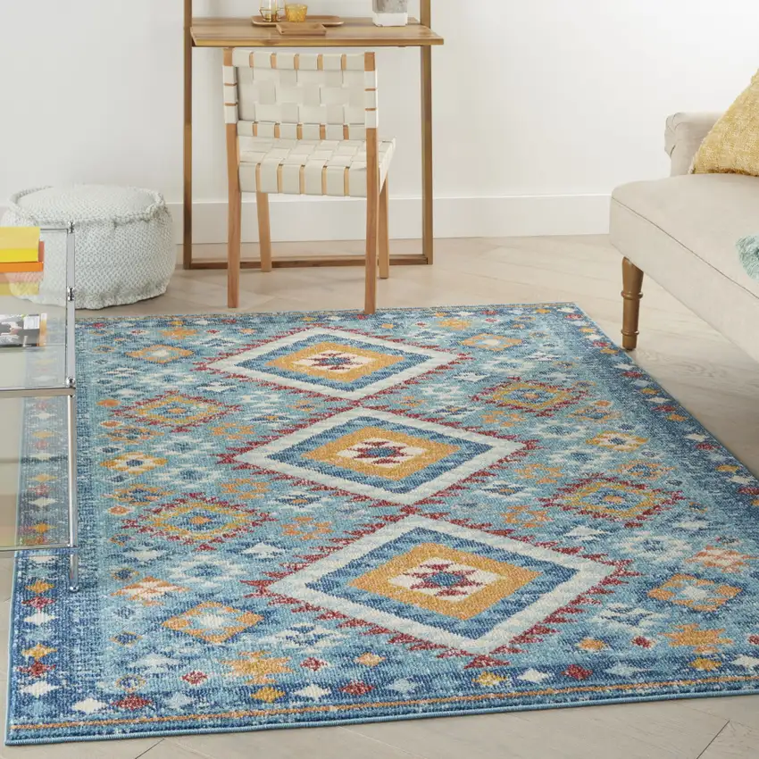 Blue And Orange Geometric Area Rug Photo 4
