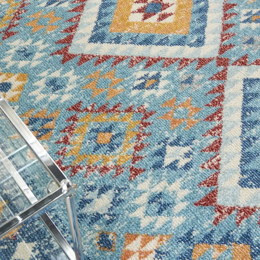 Blue And Orange Geometric Area Rug Photo 9