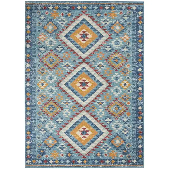 Blue And Orange Geometric Area Rug Photo 8