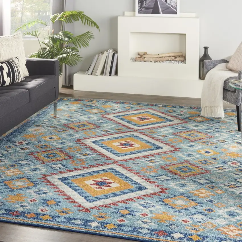 Blue and Multi Diamonds Area Rug Photo 9