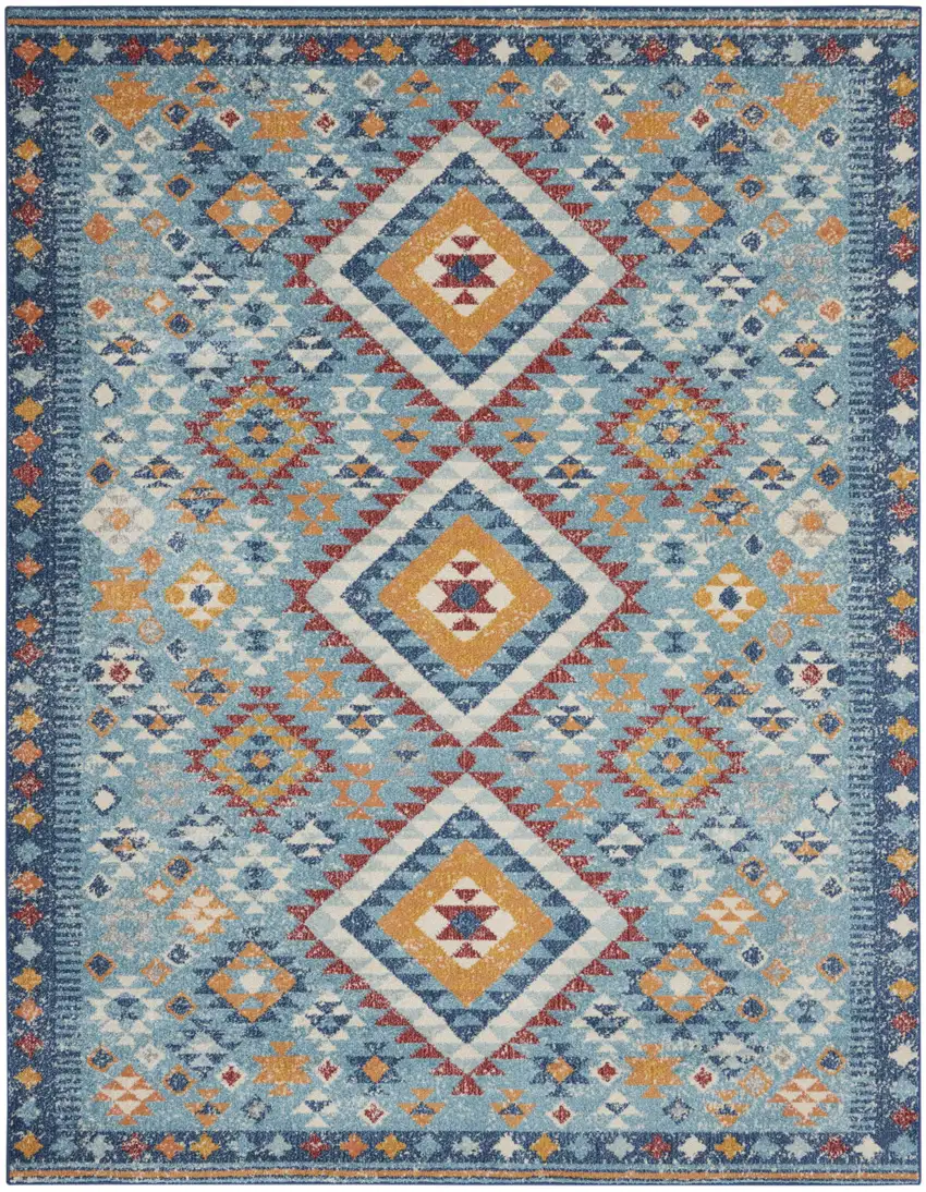 Blue And Orange Geometric Area Rug Photo 2