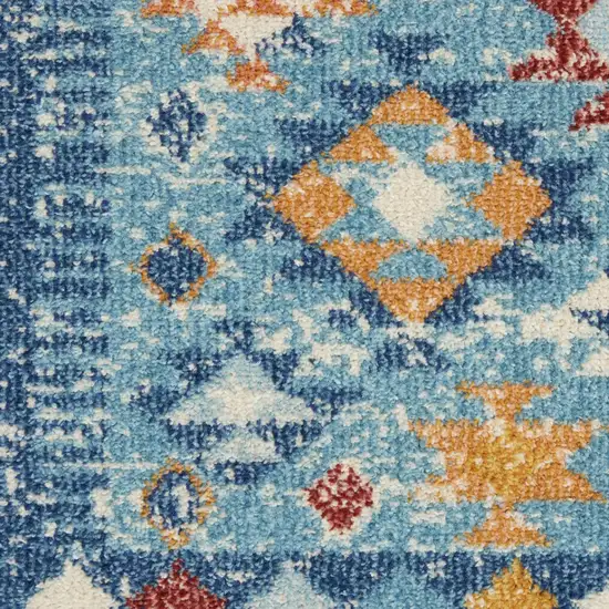 8' Blue And Orange Geometric Runner Rug Photo 9