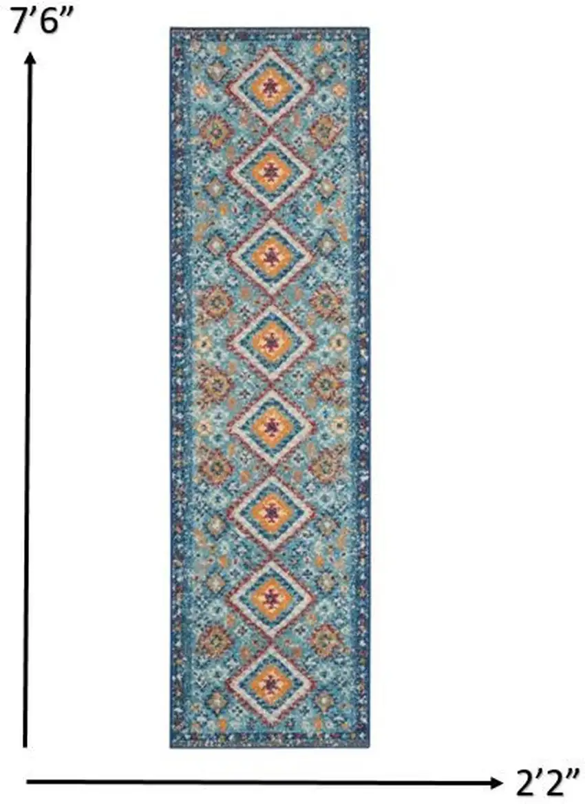 Blue and Multi Diamonds Runner Rug Photo 7