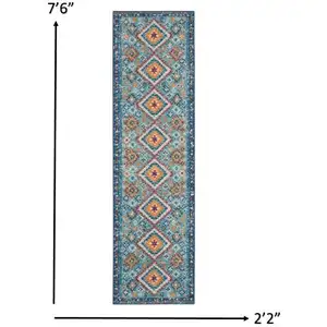 Photo of Blue and Multi Diamonds Runner Rug