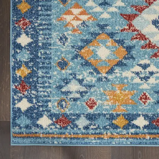8' Blue And Orange Geometric Runner Rug Photo 8