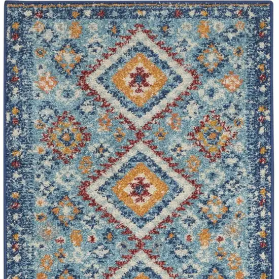 8' Blue And Orange Geometric Runner Rug Photo 5