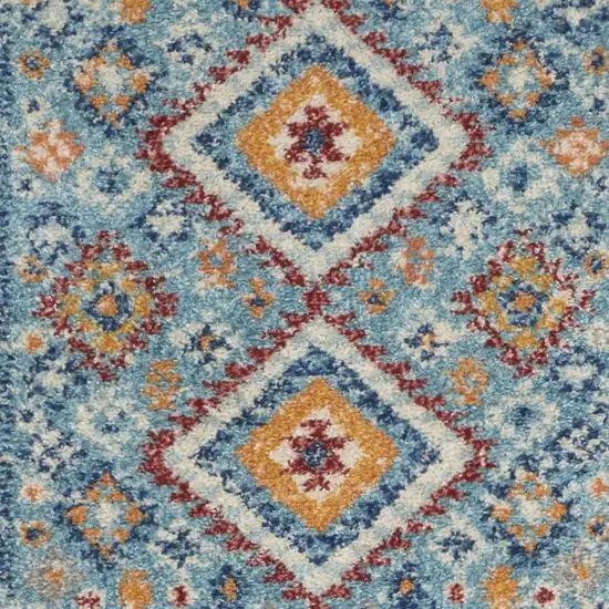 8' Blue And Orange Geometric Runner Rug Photo 1