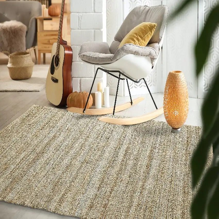 Blue and Natural Braided Jute Area Rug Photo 8