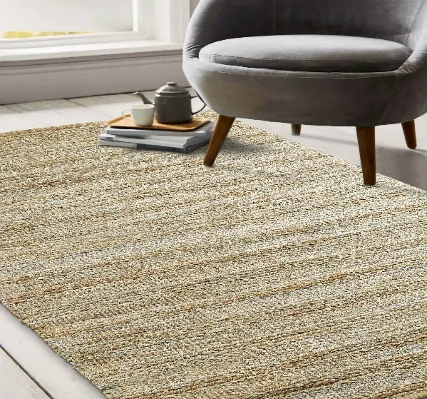 Blue and Natural Braided Jute Area Rug Photo 7