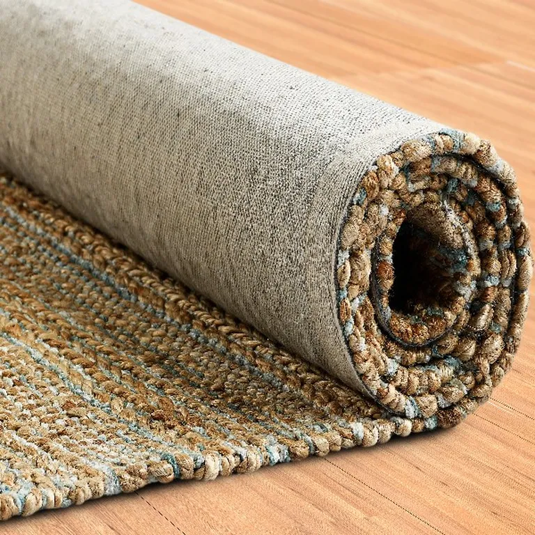 Blue and Natural Braided Jute Area Rug Photo 5
