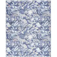 Photo of Blue and Off White Floral Power Loom Washable Non Skid Area Rug