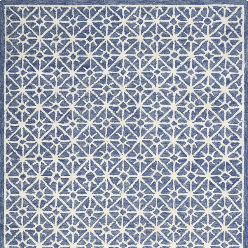 Blue and Off White Geometric Hand Tufted Area Rug Photo 5