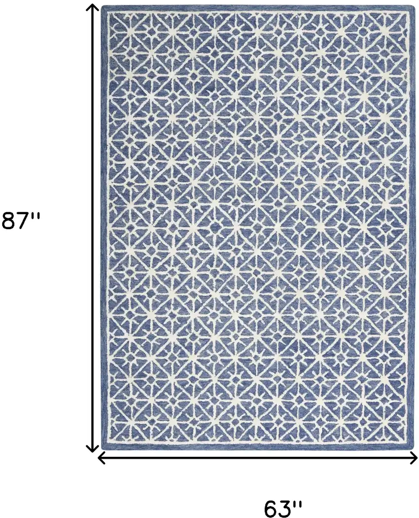Blue and Off White Geometric Hand Tufted Area Rug Photo 10