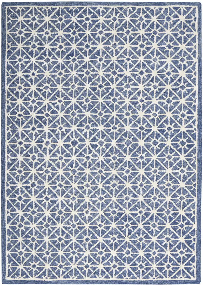 Blue and Off White Geometric Hand Tufted Area Rug Photo 1