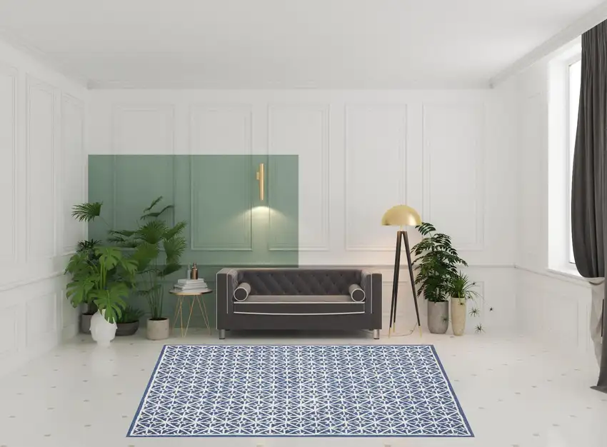Blue and Off White Geometric Hand Tufted Area Rug Photo 3