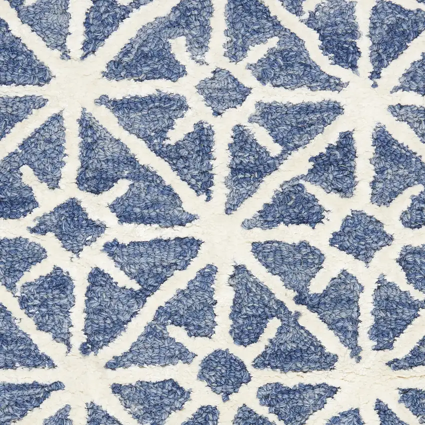 Blue and Off White Geometric Hand Tufted Area Rug Photo 8