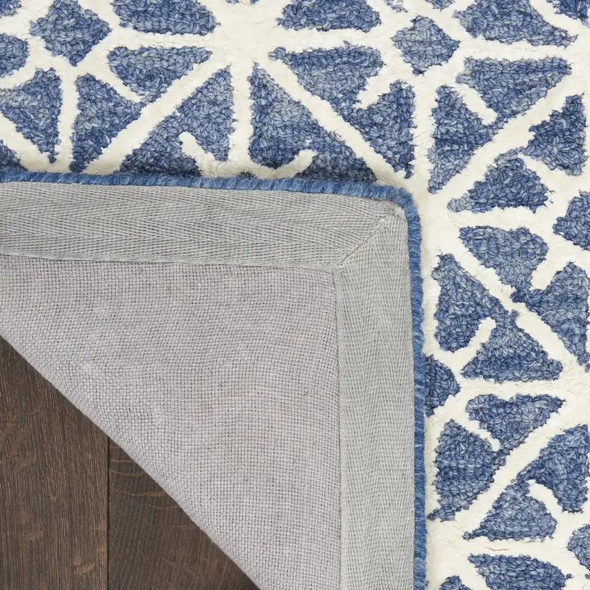 Blue and Off White Geometric Hand Tufted Area Rug Photo 4