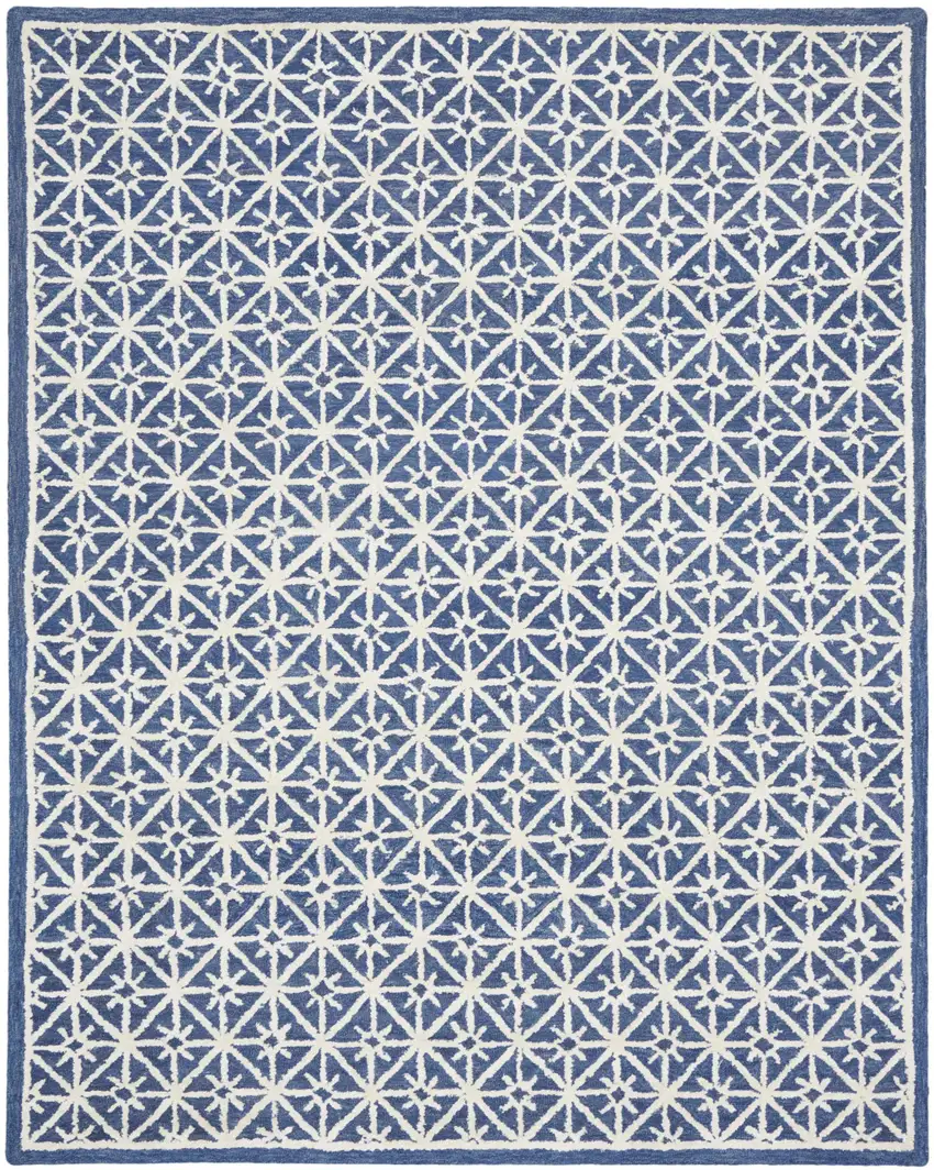 Blue and Off White Geometric Hand Tufted Area Rug Photo 1