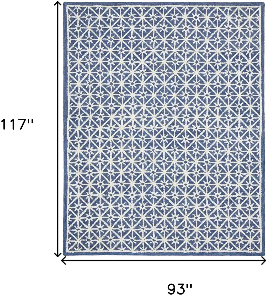 Blue and Off White Geometric Hand Tufted Area Rug Photo 10