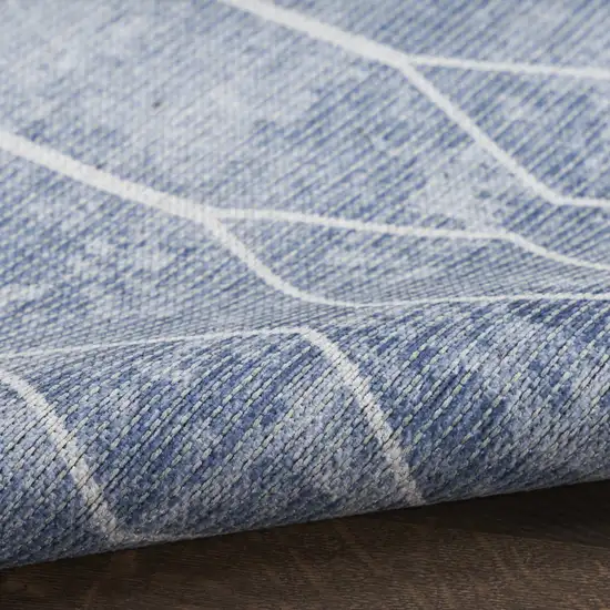 5' X 7' Blue and Off White Geometric Power Loom Washable Area Rug Photo 9