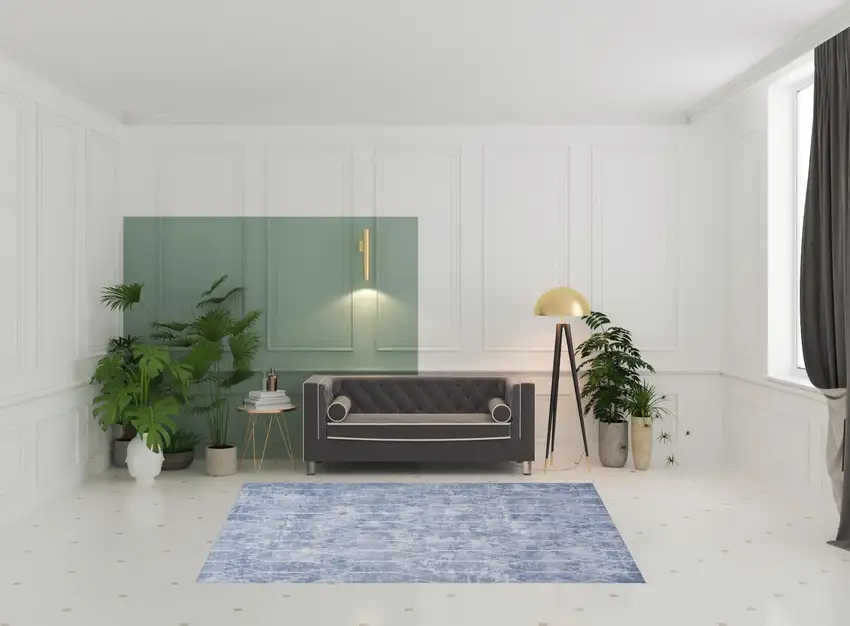 Blue and Off White Geometric Power Loom Washable Area Rug Photo 3