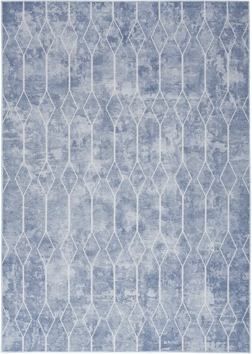 Blue and Off White Geometric Power Loom Washable Area Rug Photo 1