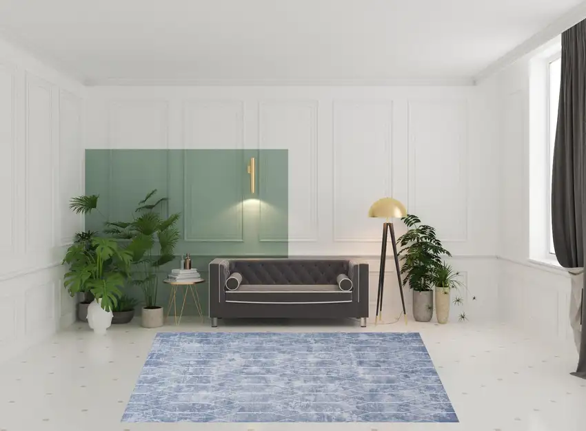 Blue and Off White Geometric Power Loom Washable Area Rug Photo 3