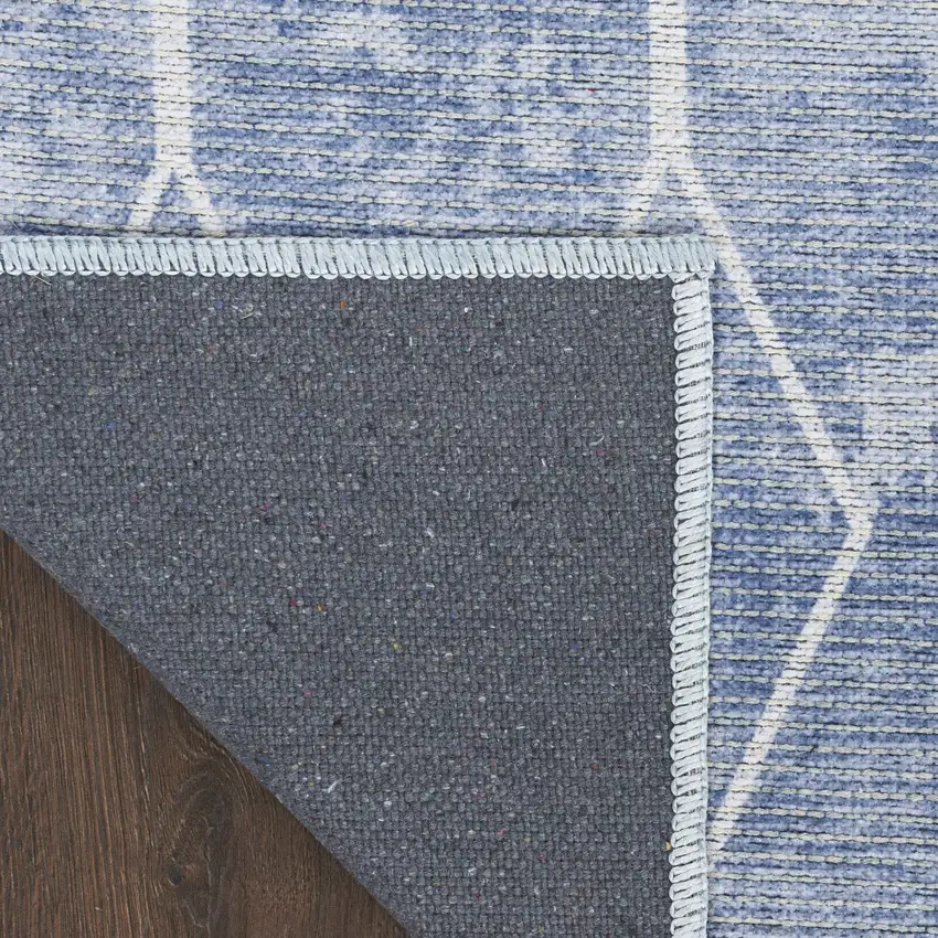 Blue and Off White Geometric Power Loom Washable Area Rug Photo 5