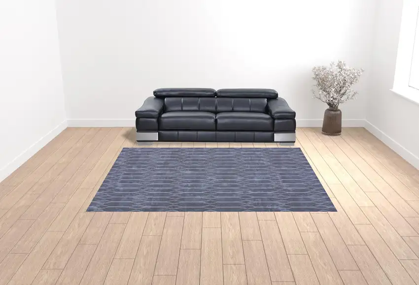 Blue and Off White Geometric Power Loom Washable Area Rug Photo 2