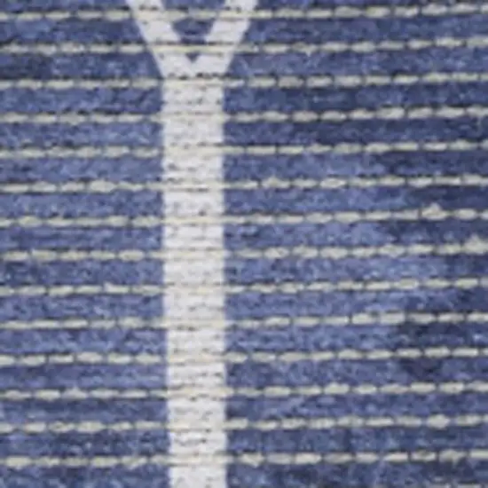 Blue and Off White Geometric Power Loom Washable Area Rug Photo 1