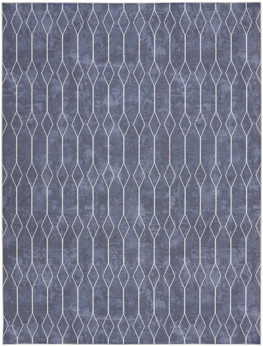 Blue and Off White Geometric Power Loom Washable Area Rug Photo 1