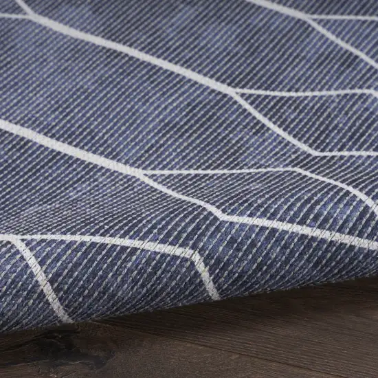 Blue and Off White Geometric Power Loom Washable Area Rug Photo 7