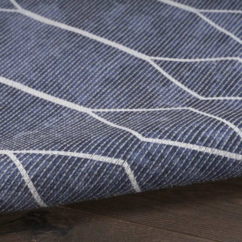 Blue and Off White Geometric Power Loom Washable Area Rug Photo 7