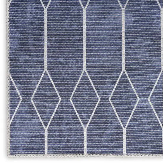 Blue and Off White Geometric Power Loom Washable Area Rug Photo 3