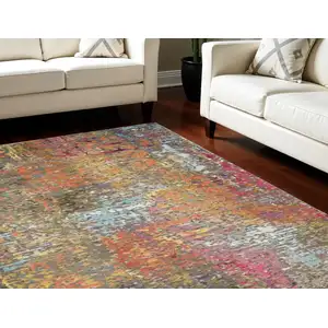 Photo of Blue and Orange Abstract Non Skid Area Rug