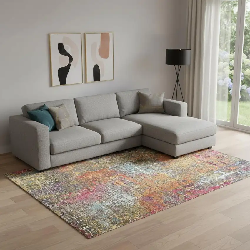 Blue and Orange Abstract Non Skid Area Rug Photo 1