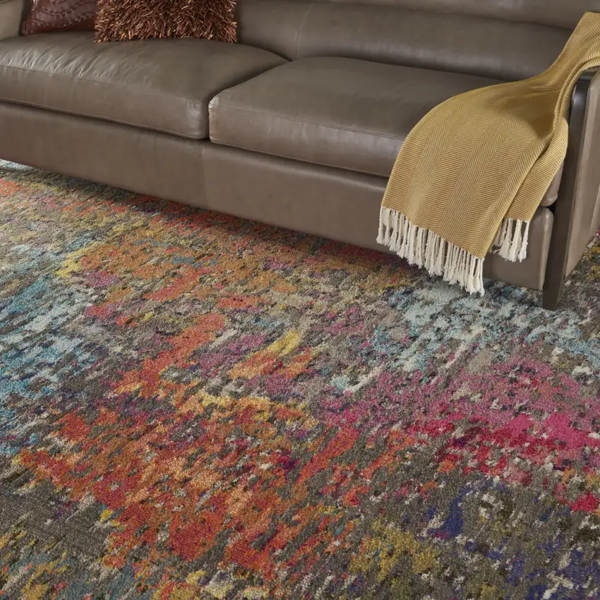 Blue and Orange Abstract Non Skid Area Rug Photo 5