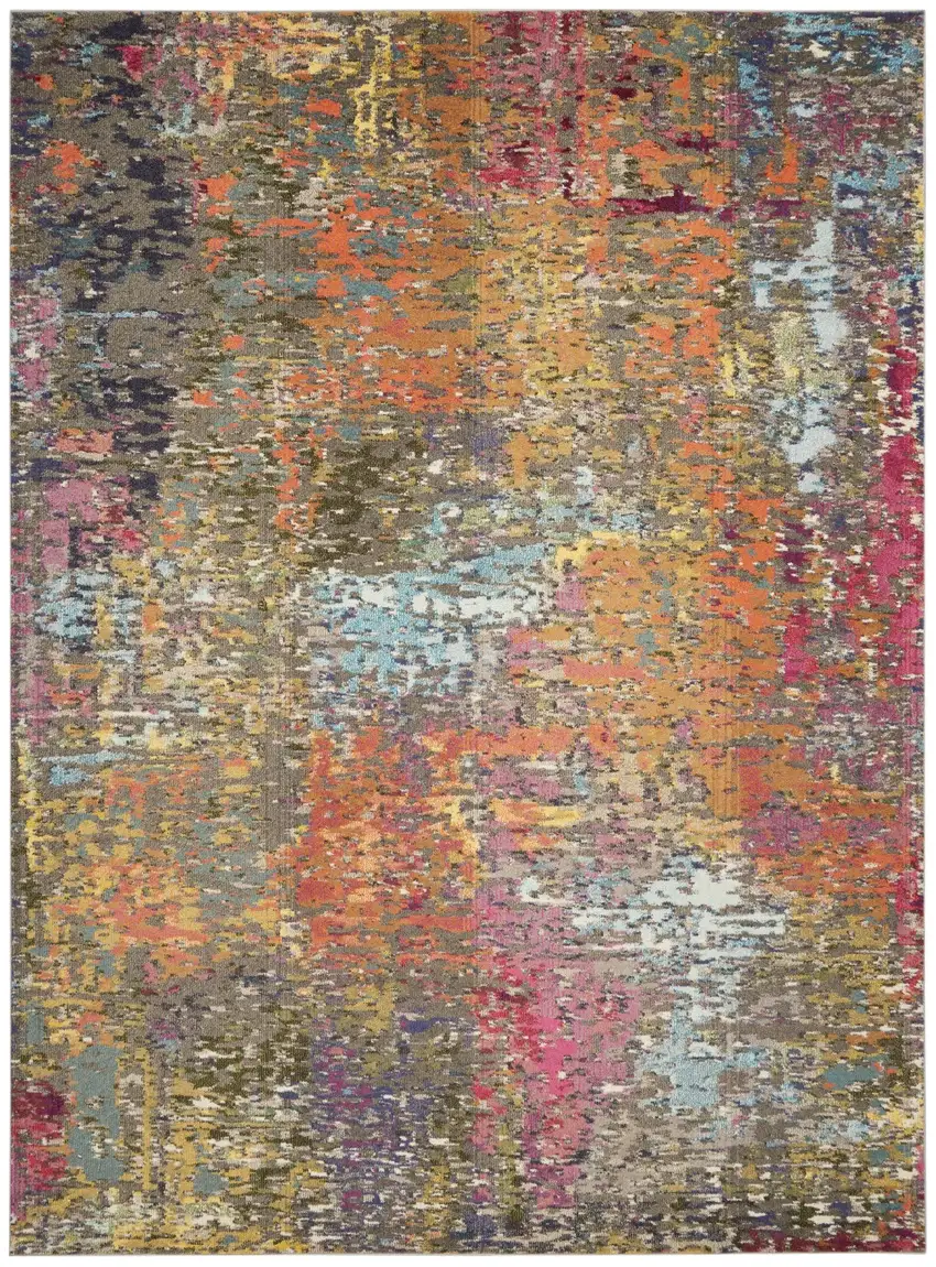 Blue and Orange Abstract Non Skid Area Rug Photo 2