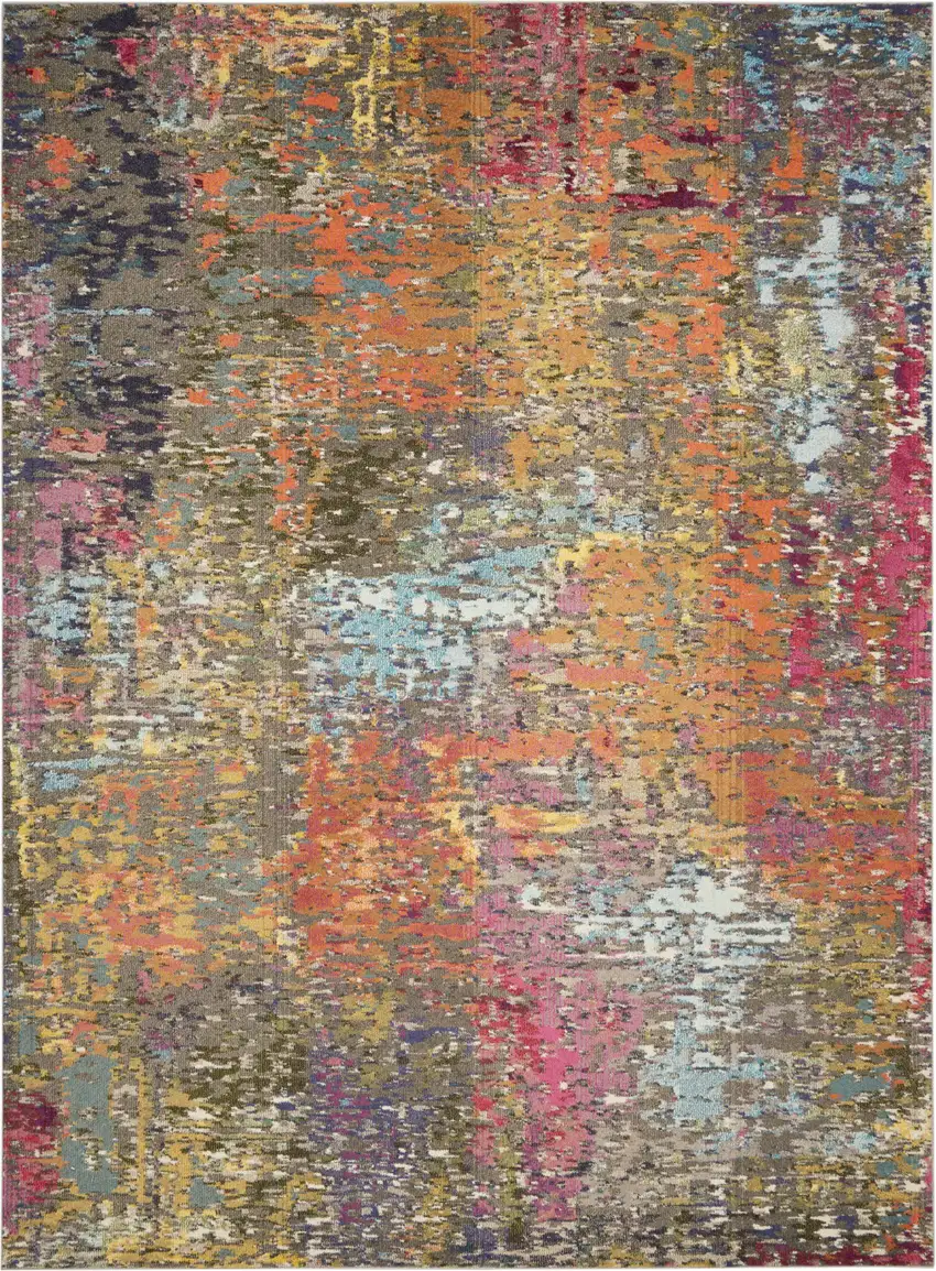 Blue and Orange Abstract Non Skid Area Rug Photo 5