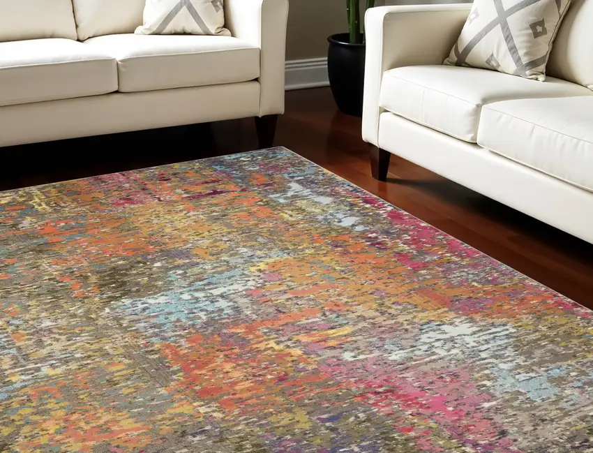 Blue and Orange Abstract Non Skid Area Rug Photo 1