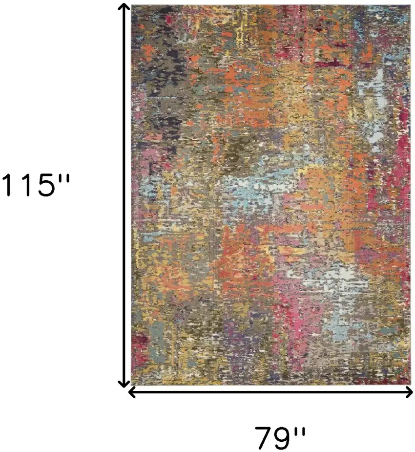 Blue and Orange Abstract Non Skid Area Rug Photo 3