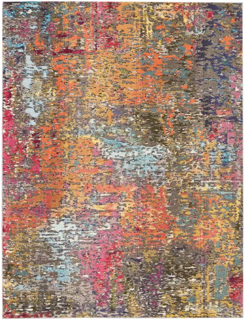 Blue and Orange Abstract Non Skid Area Rug Photo 1
