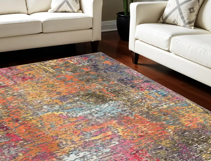 Blue and Orange Abstract Non Skid Area Rug Photo 1