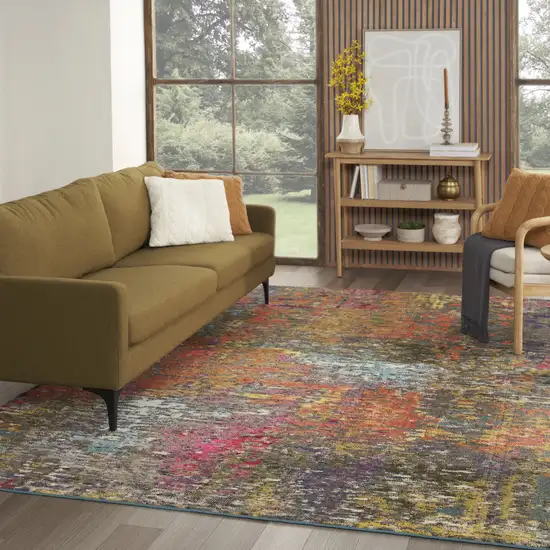 Blue and Orange Abstract Non Skid Area Rug Photo 3