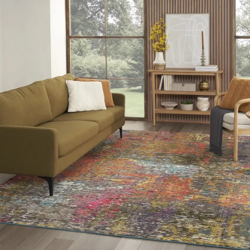 Blue and Orange Abstract Non Skid Area Rug Photo 3