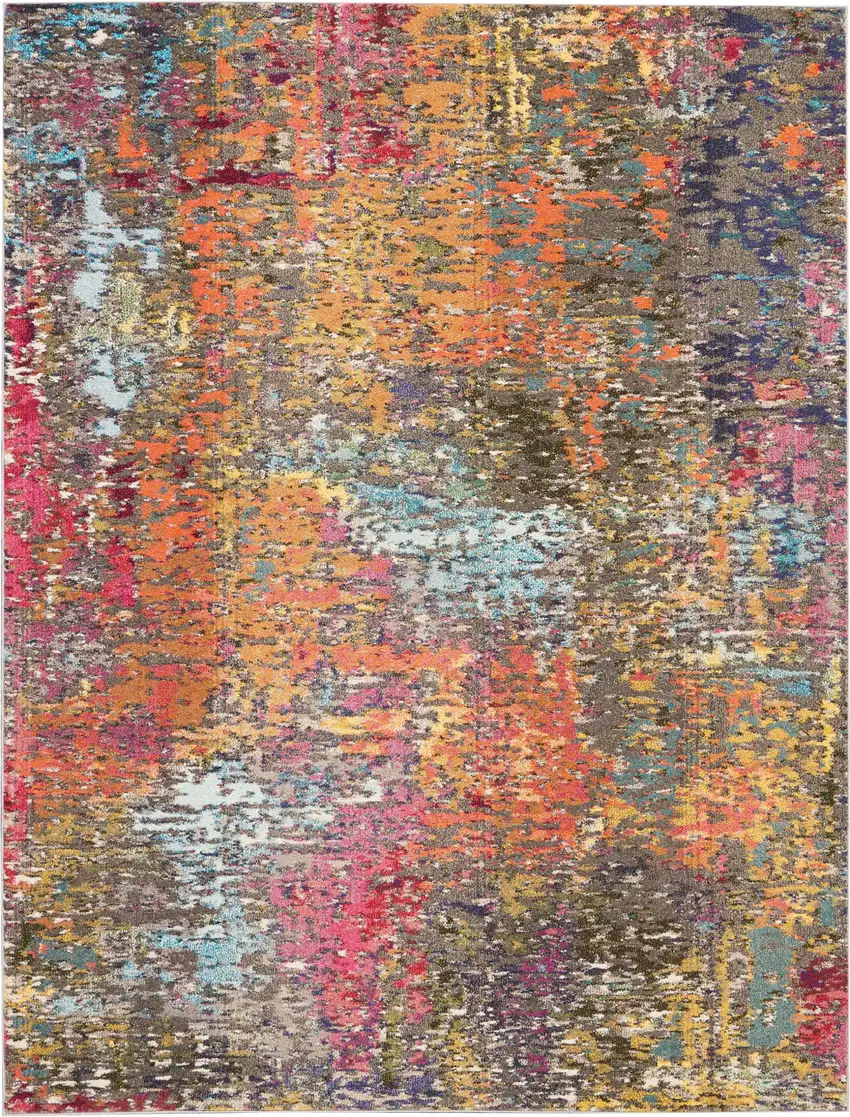 Blue and Orange Abstract Non Skid Area Rug Photo 2