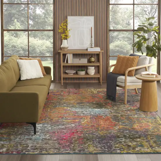 Blue and Orange Abstract Non Skid Area Rug Photo 5