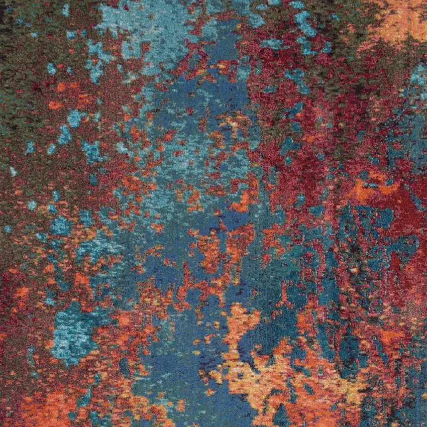 Blue and Orange Abstract Power Loom Area Rug Photo 4